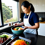 Korean Meal Prep in a South African Kitchen**

"A modern kitchen in Johannesburg, South Africa. A woman wearing a modest apron prepares a vibrant bibimbap bowl. Ingredients are neatly arranged: colorful vegetables, seasoned meat, and a gochujang sauce bottle. Sunlight streams through the window, illuminating the scene. safe for work, appropriate content, fully clothed, professional, perfect anatomy, correct proportions, high-resolution, professional photography, family-friendly."

**