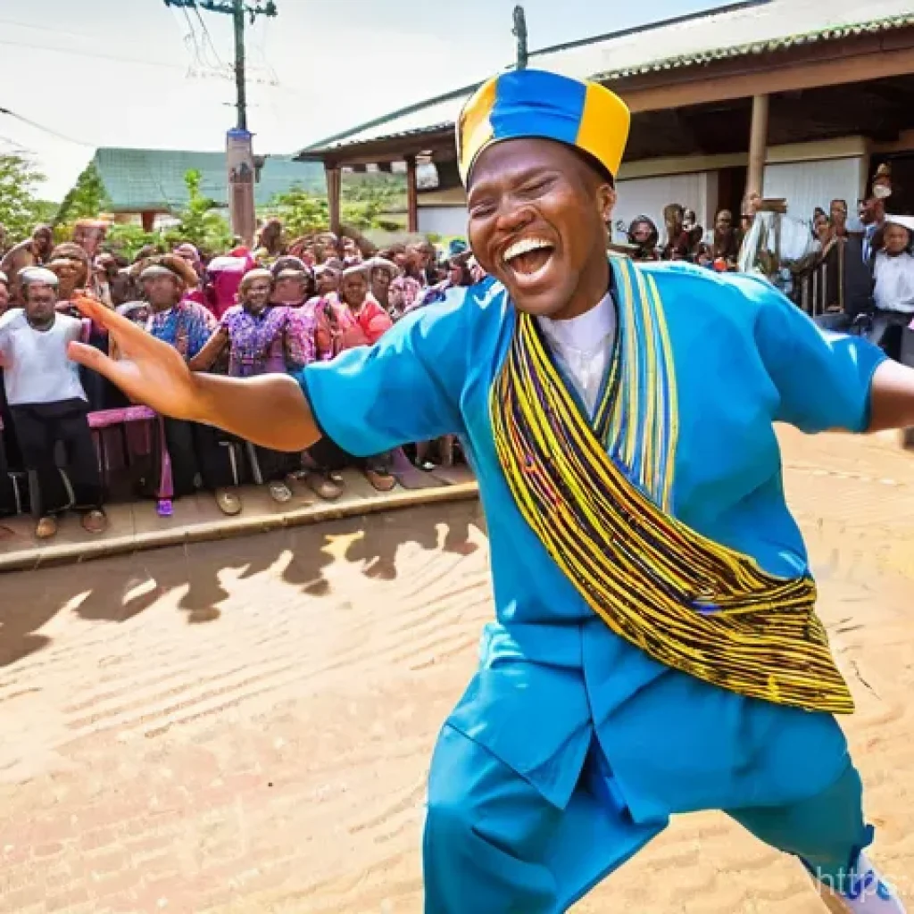 남아공 민속 음악 음바칸가 - A vibrant and energetic Mbaqanga live concert in South Africa. The scene features a diverse, joyous ...