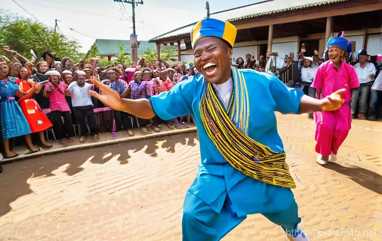남아공 민속 음악 음바칸가 - A vibrant and energetic Mbaqanga live concert in South Africa. The scene features a diverse, joyous ...
