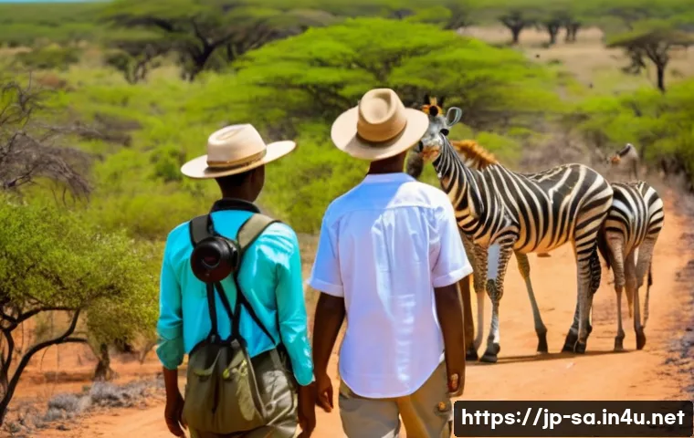 남아공 여행 시 안전 주의사항 - **Prompt 1: Safari Adventure in the Bushveld**
    "A diverse group of three friends (two women and ...